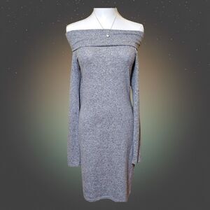 Express Womens Small Dress Heather Gray Off Shoulder Bodycon Knit Minimalist